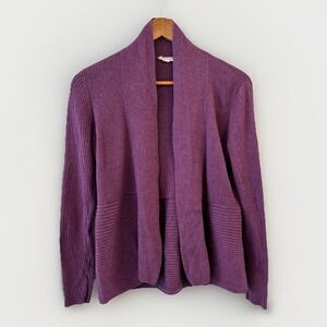 Eileen Fisher Purple Ribbed Open Cardigan Womens Sz M Organic Cotton Sustainable